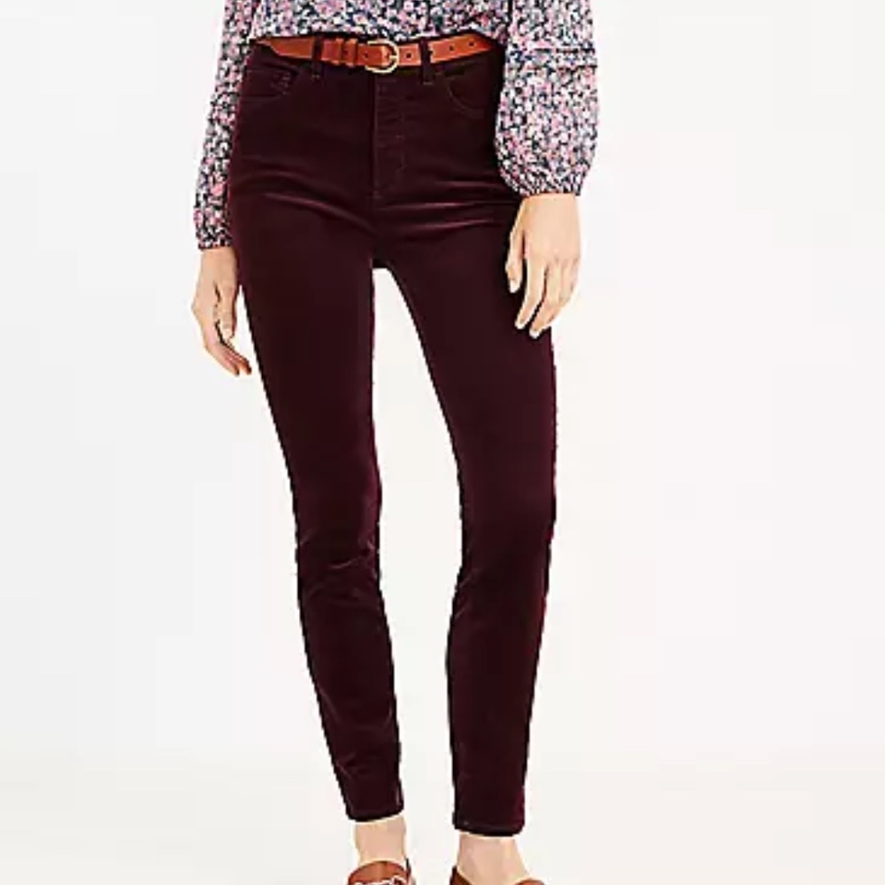 NWOT Ann Taylor Loft Eggplant Purple Velvet Skinny Pants Size 14